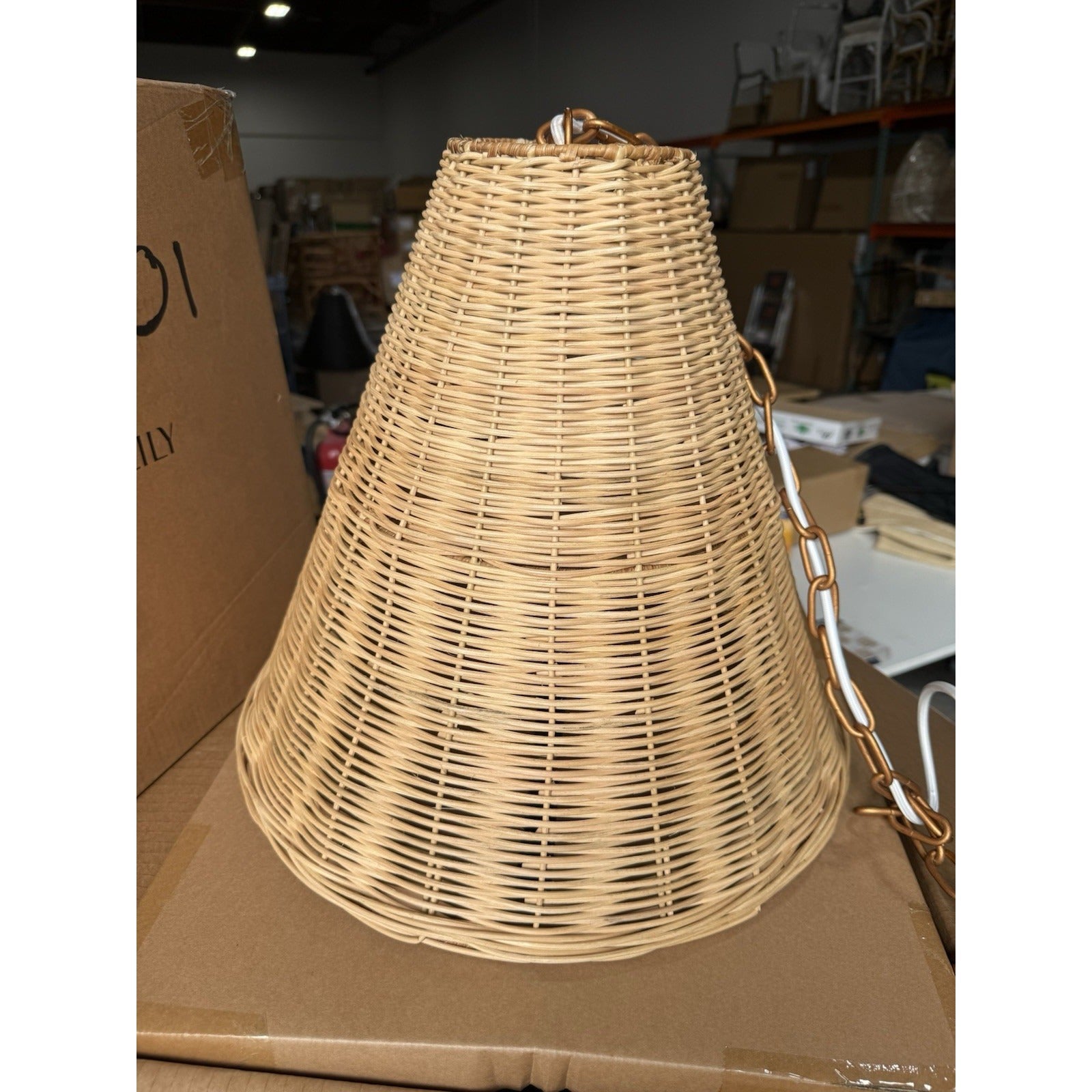 Santa Barbara Rattan Taper Small Pendant (17” DIAM)-Natural Brown