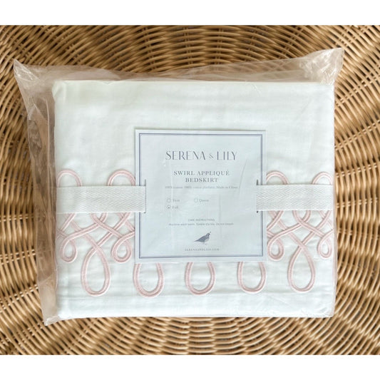 Swirl Apliqué Bedskirt (Full)-Pink