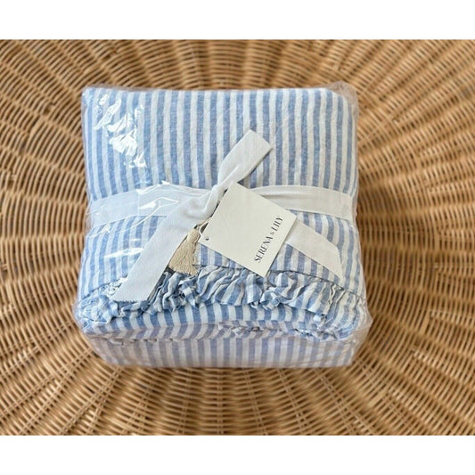 Nantucket Stripe Linen Sheet Set (King)-Blue