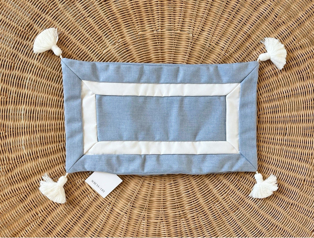 Sunbrella Border Frame Pillow Cover (12”x21”)-Coastal Blue - The Home Decor Outlet
