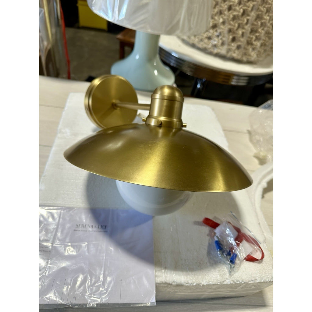 Marine Outdoor Coastal Wall Sconce-Brass/White Milk Glass