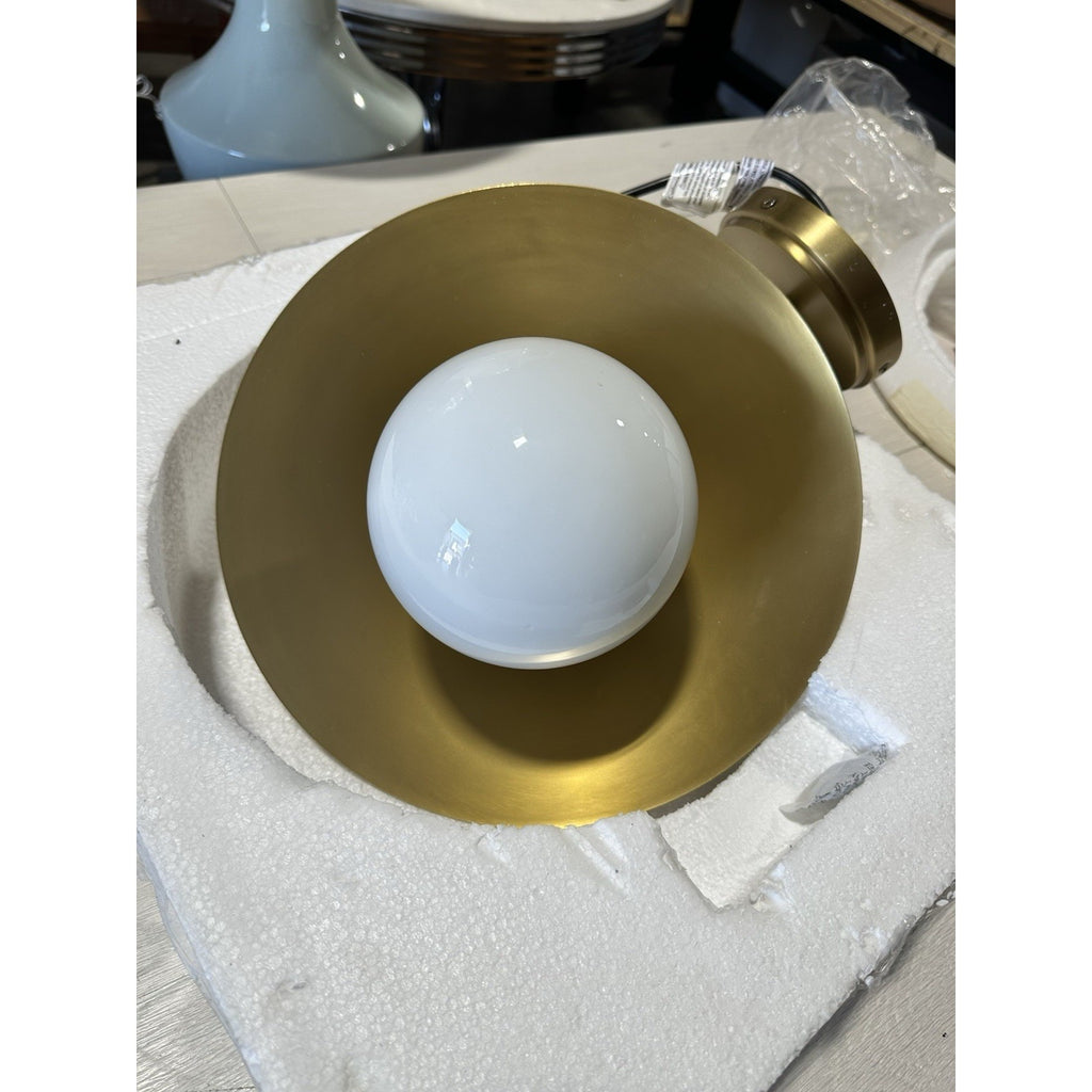 Marine Outdoor Coastal Wall Sconce-Brass/White Milk Glass