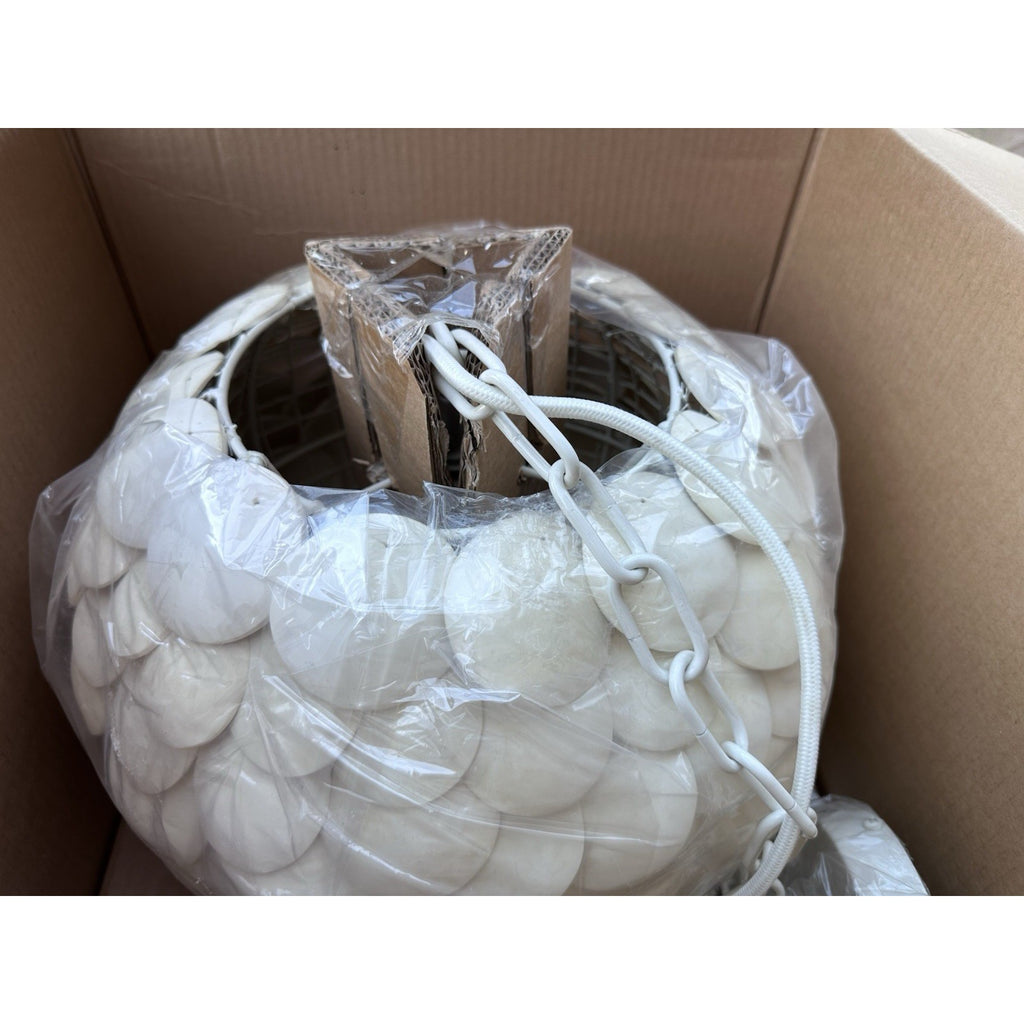 Pescadero Round Coconut Shell Pendant Light-Beige