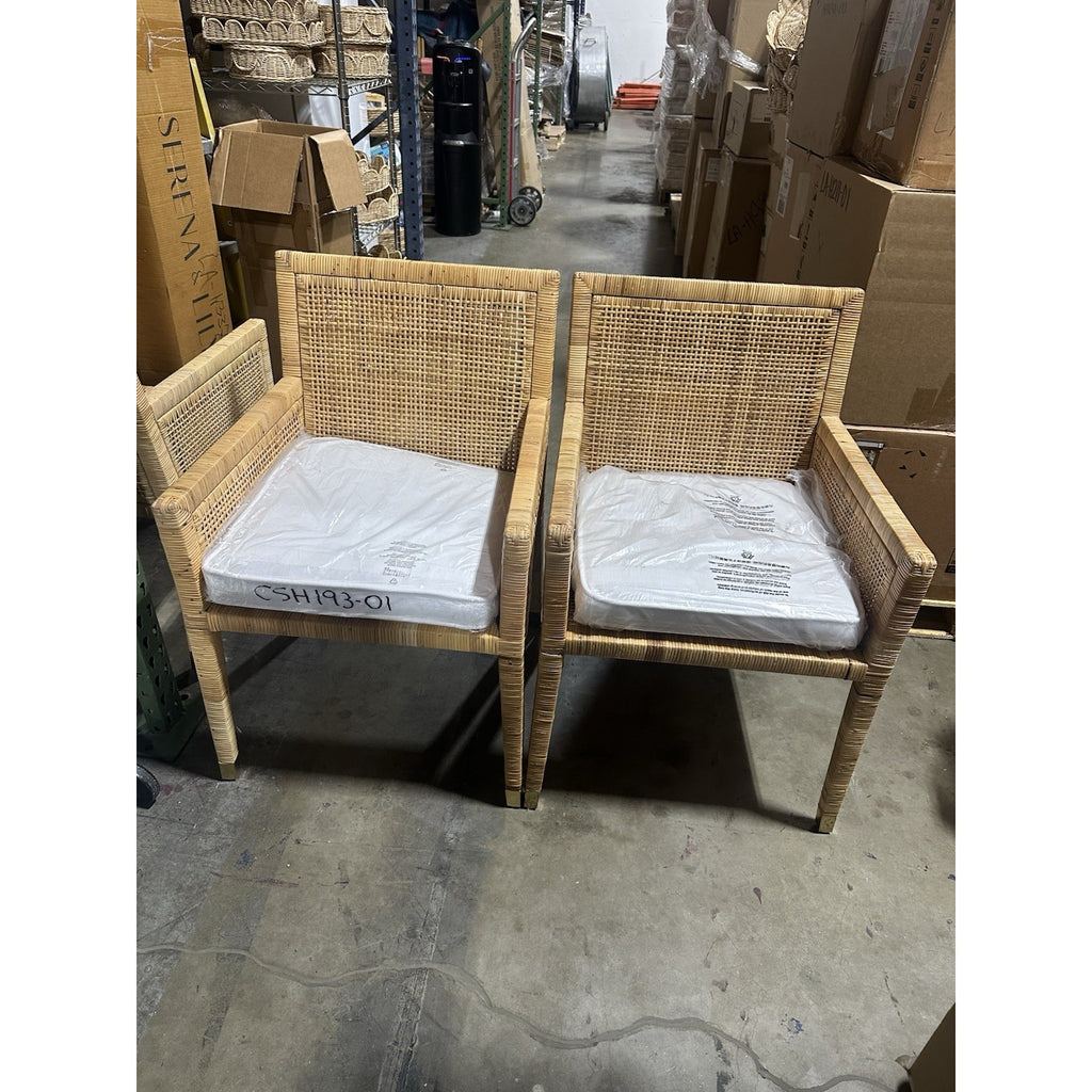 Balboa Rattan Dining Armchairs with Cushions (Set of 2)-Natural Brown