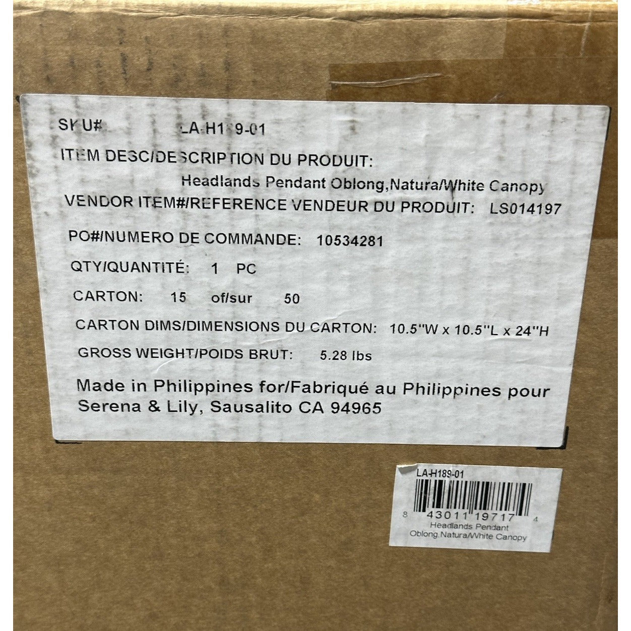 Headlands Oblong Rattan Pendant-Natural Brown