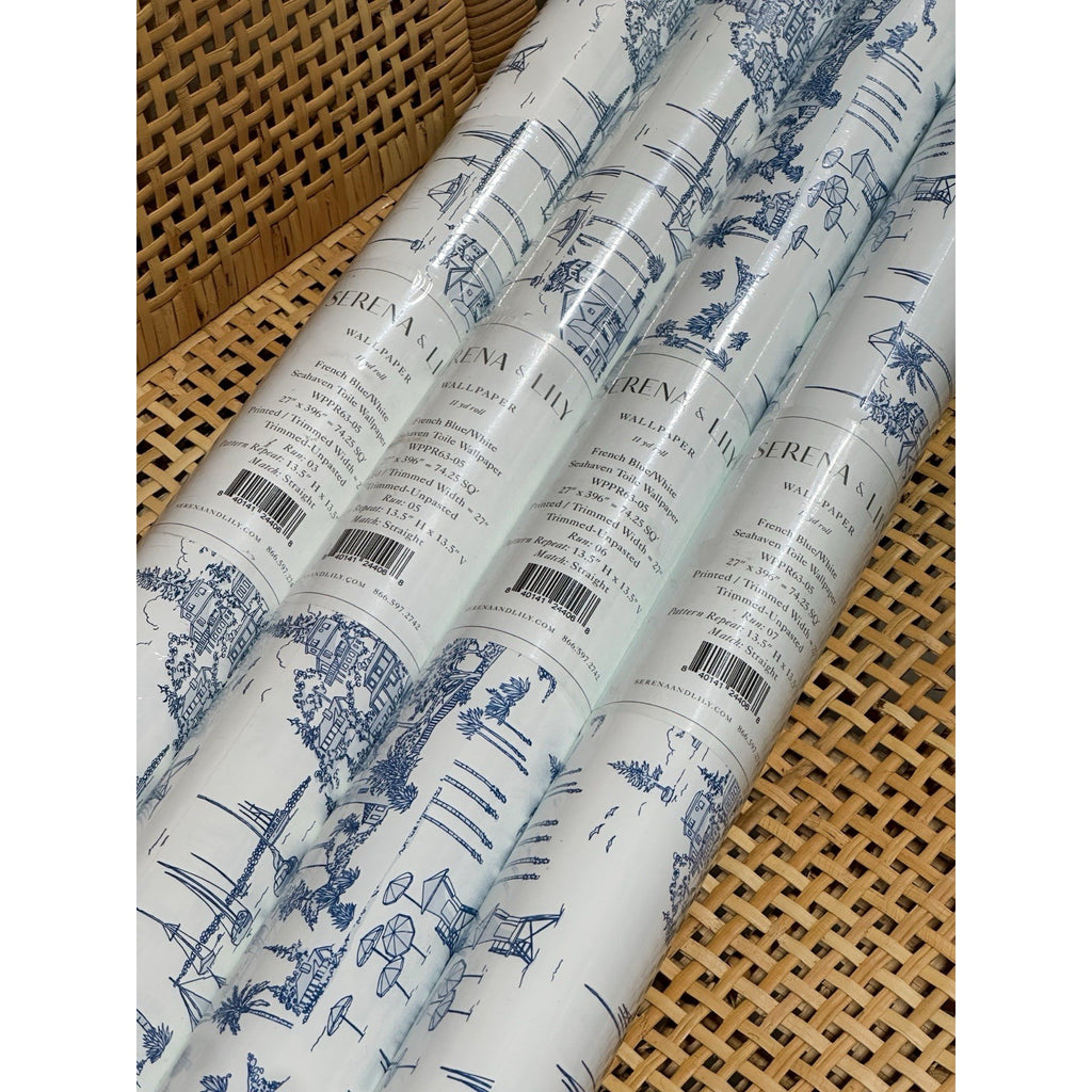 Seahaven Toile Coastal Wallpaper (Different Run #’s)-French Blue (CL)