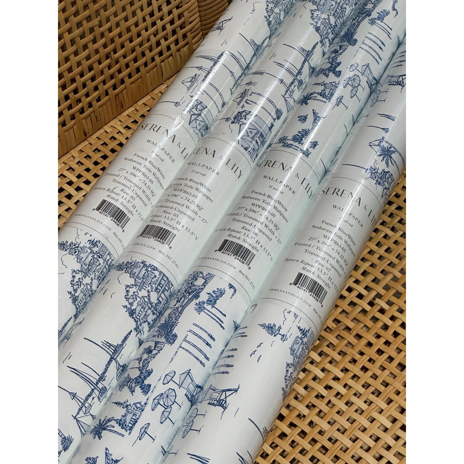 Seahaven Toile Coastal Wallpaper (Different Run #’s)-French Blue (CL)