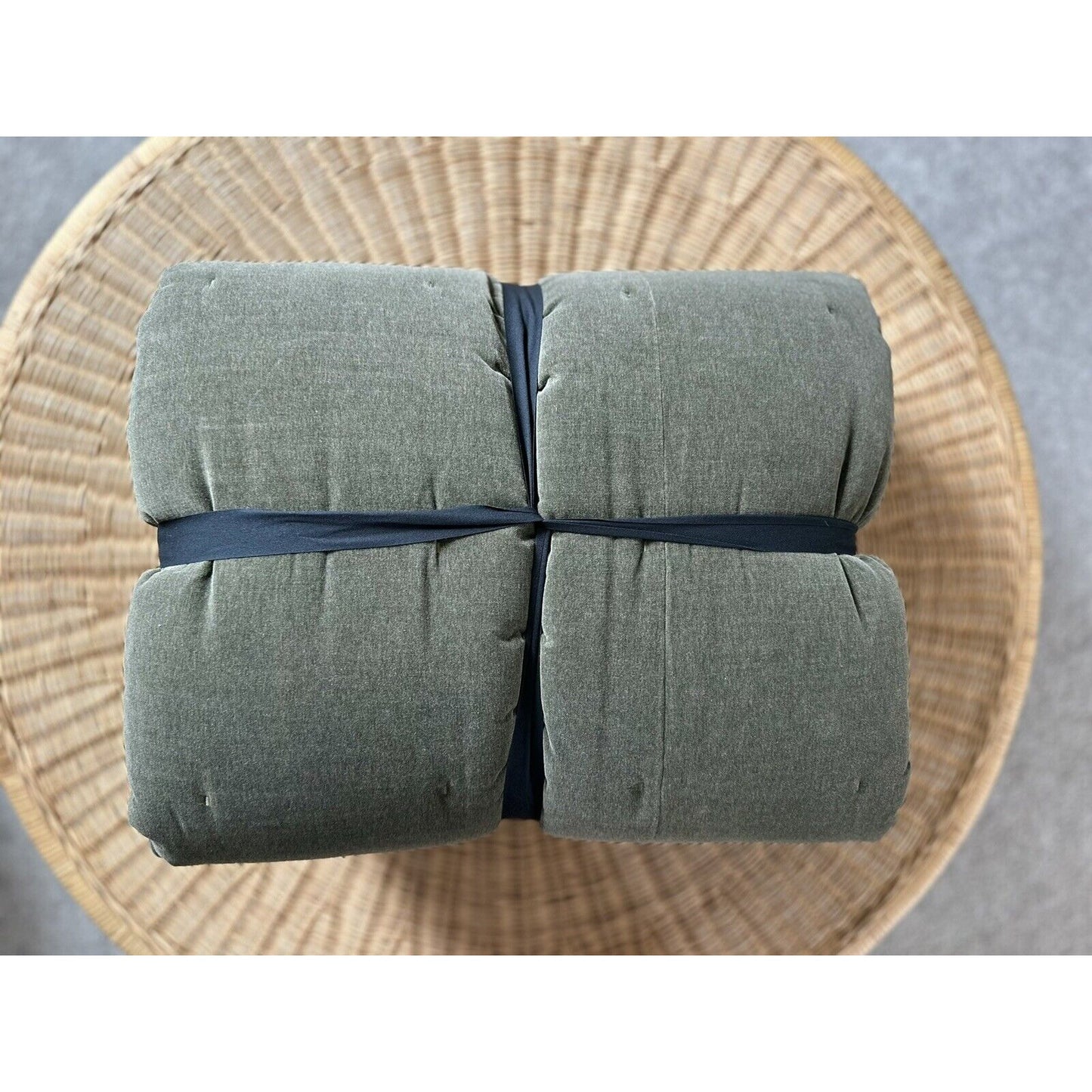 West Elm Classic Cotton Velvet Tack Stitch Quilt (K/CK)-Dark Olive - The Home Decor Outlet