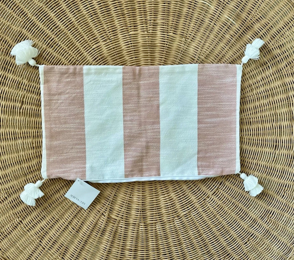 Beach Stripe Outdoor Pillow Cover (12”x21”)-Orange/White
