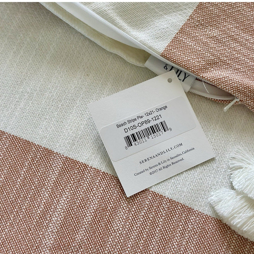 Beach Stripe Outdoor Pillow Cover (12”x21”)-Orange/White