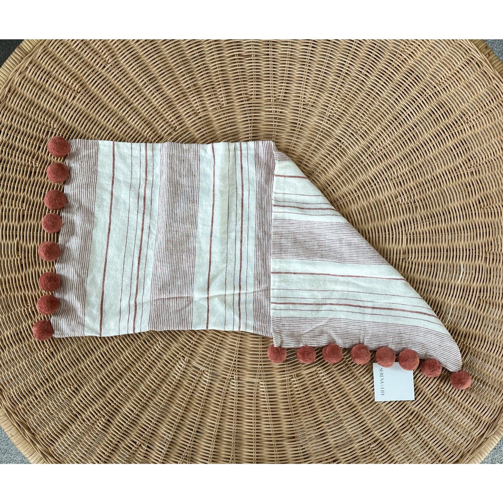 Luca Pom Pom Pillow Cover (14”x30”)-Terracotta Red