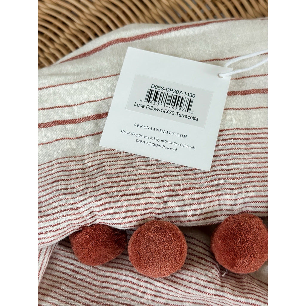 Luca Pom Pom Pillow Cover (14”x30”)-Terracotta Red
