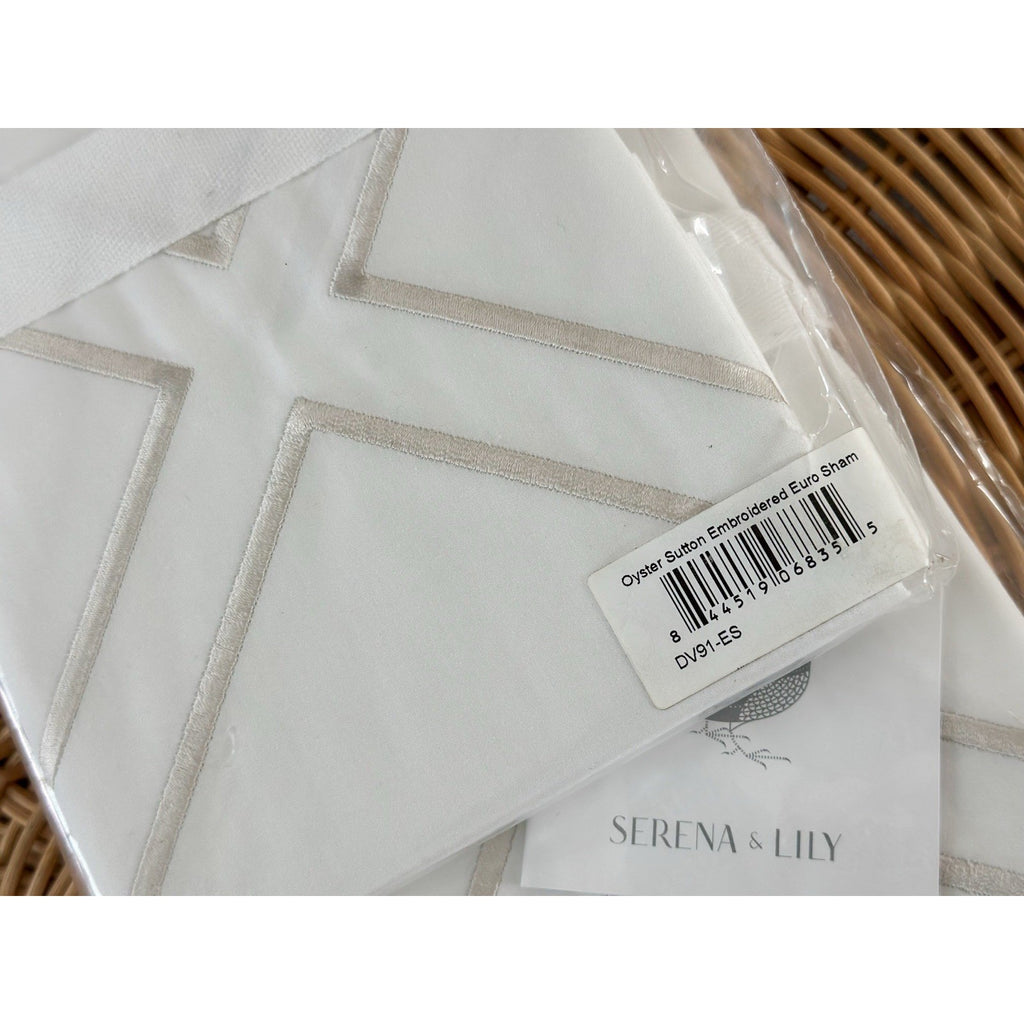 Oyster Sutton Embroidered Euro Pillow Shams (Set of 2)-Beige