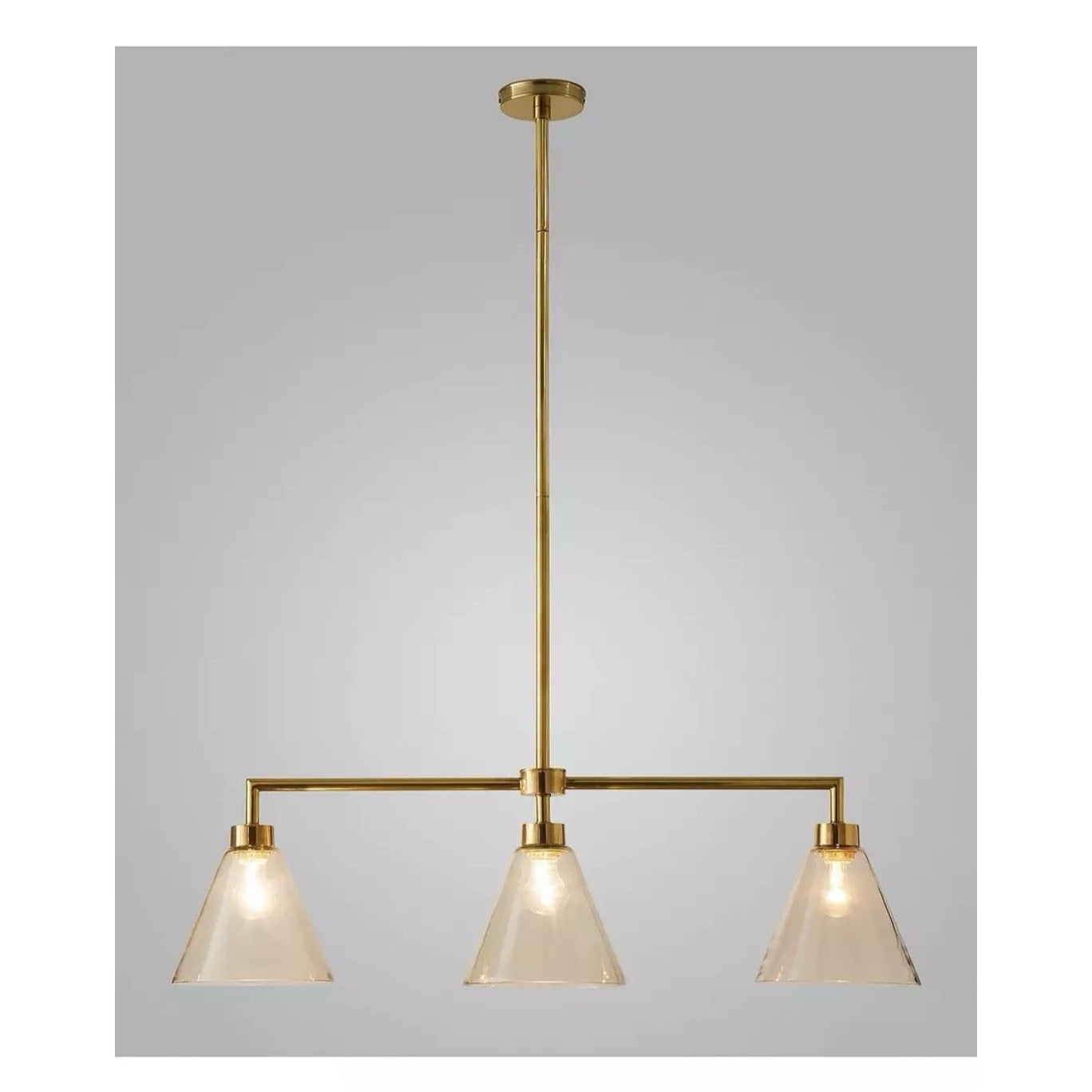 Claremont Triple Bulb Chandelier-Brass Base/Glass Shades