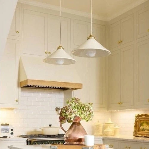 Rhode Ceramic Pendant-Salt Beige/Brass Accents