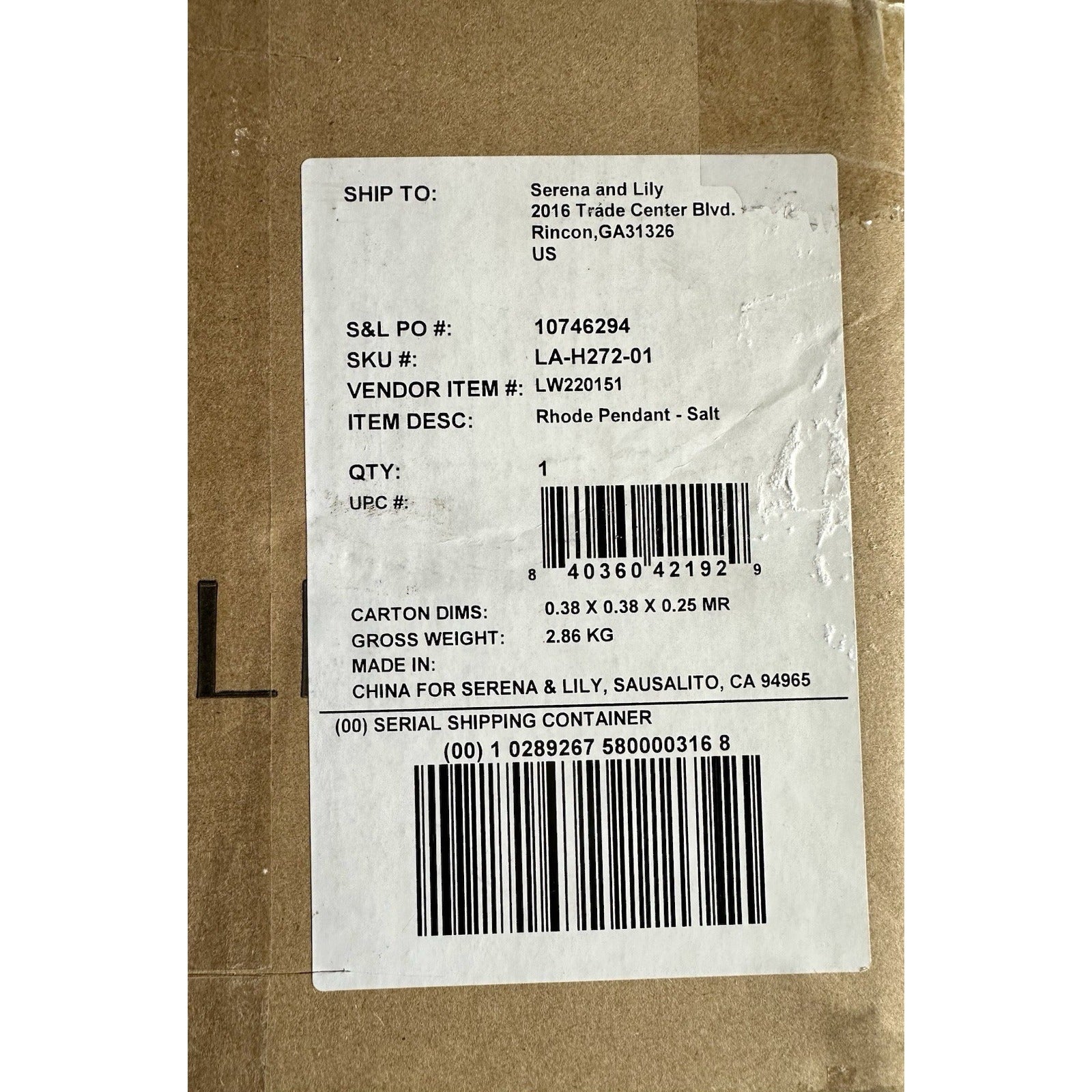 Rhode Ceramic Pendant-Salt Beige/Brass Accents