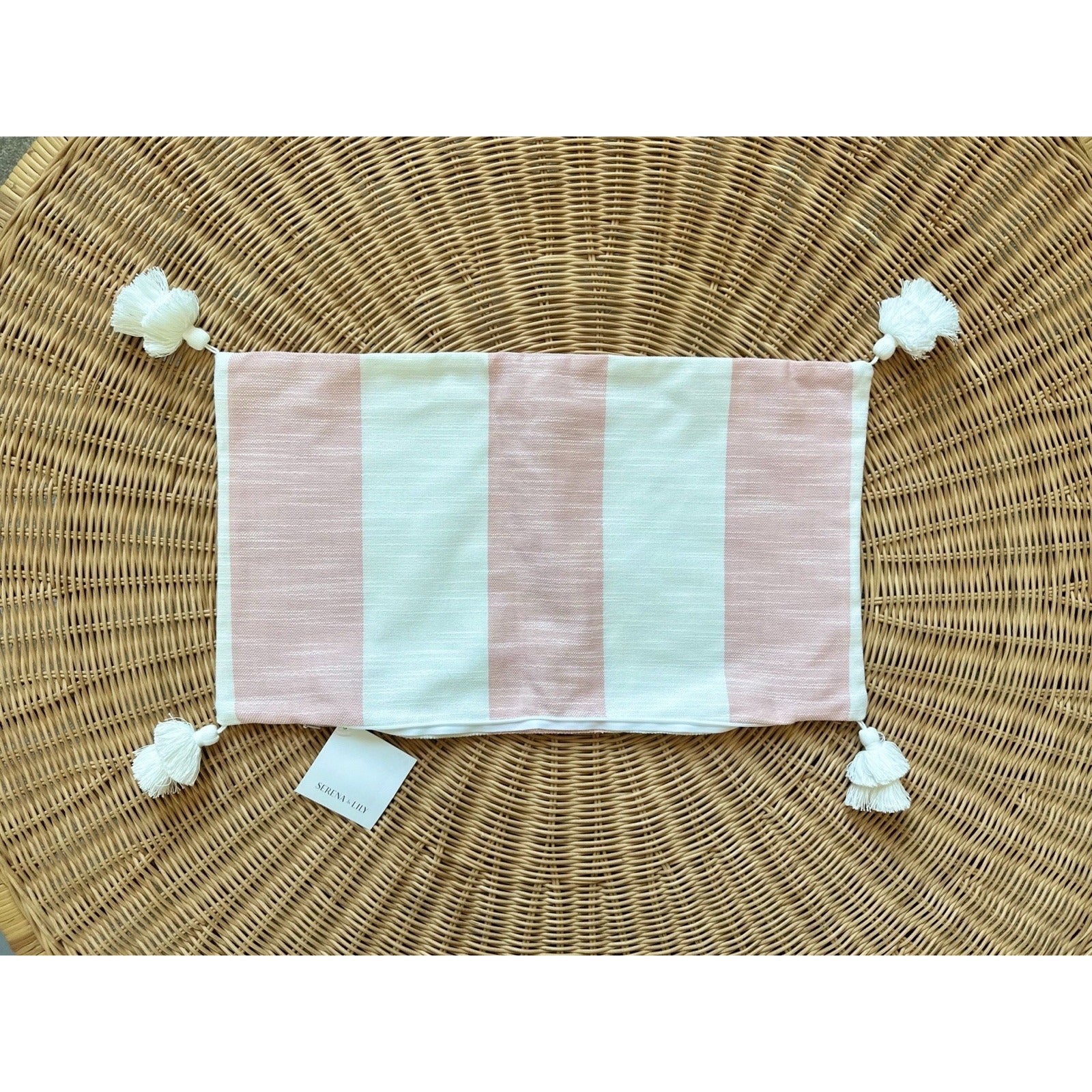 Beach Stripe Outdoor Pillow Cover (12”x21”)-Seashell Pink Red