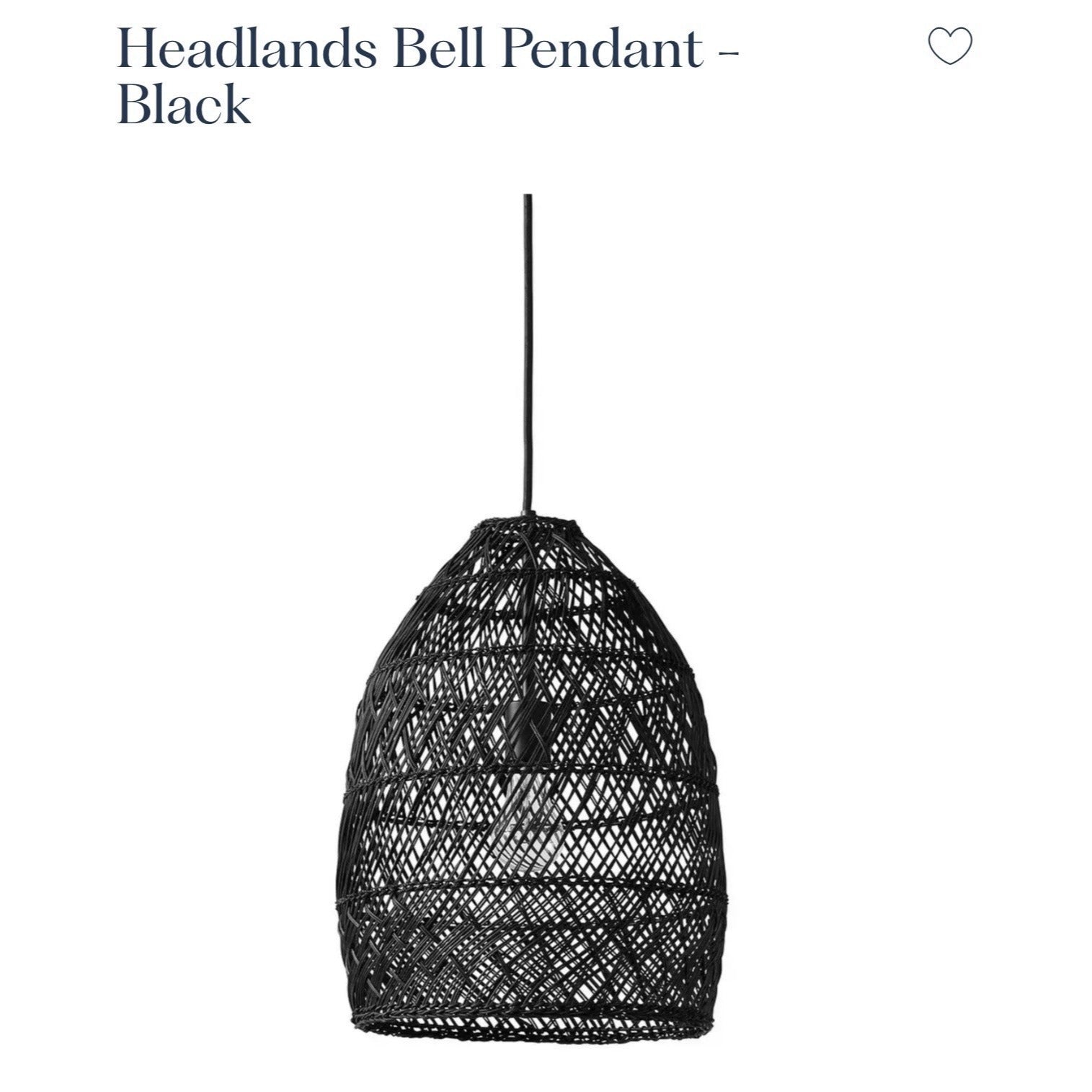 Headlands Small Rattan Bell Pendant-Black