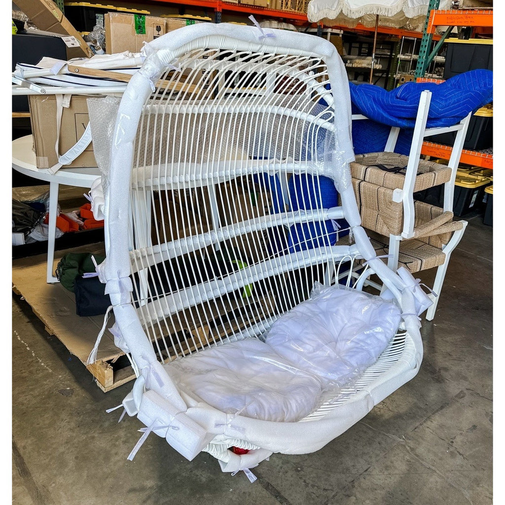 Double Hanging Outdoor Coastal Chair (+ 2 Cushions)-White