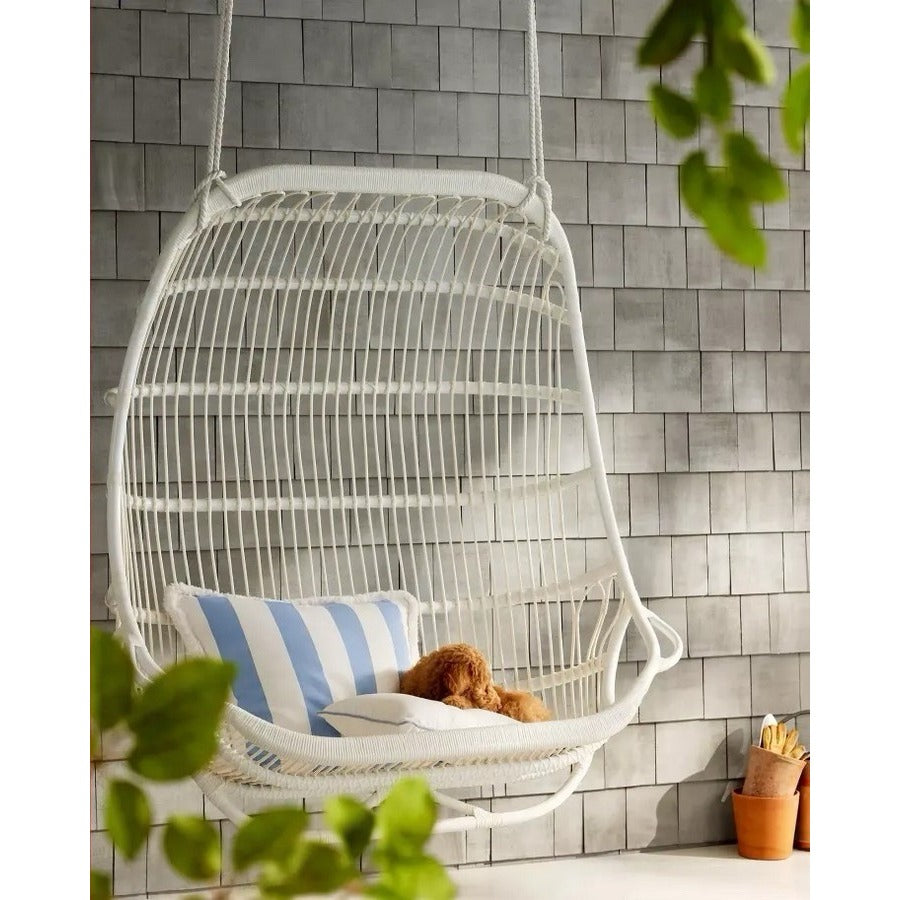 Double Hanging Outdoor Coastal Chair (+ 2 Cushions)-White