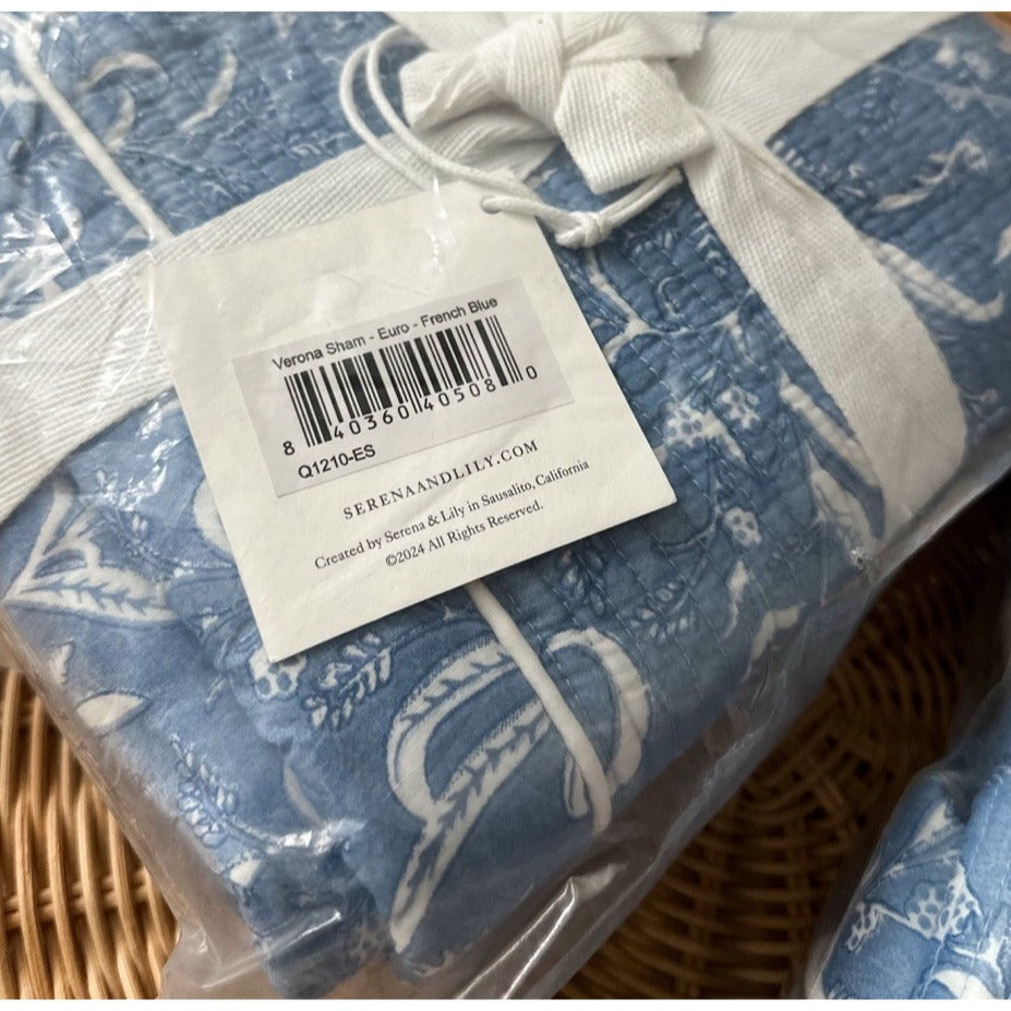 Verona Floral Euro Pillow Shams (Set of 2)-French Blue
