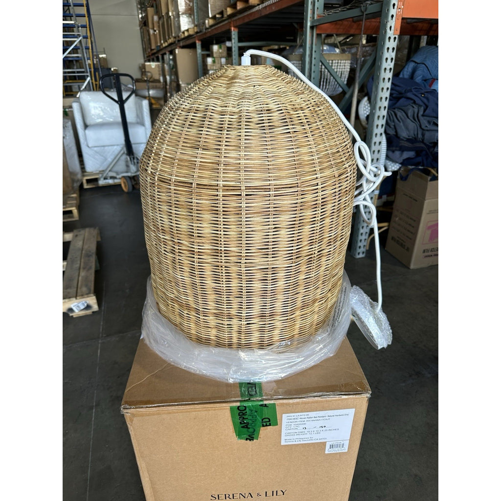 Santa Barbara Coastal Rattan Bell Pendant Light-Natural Brown