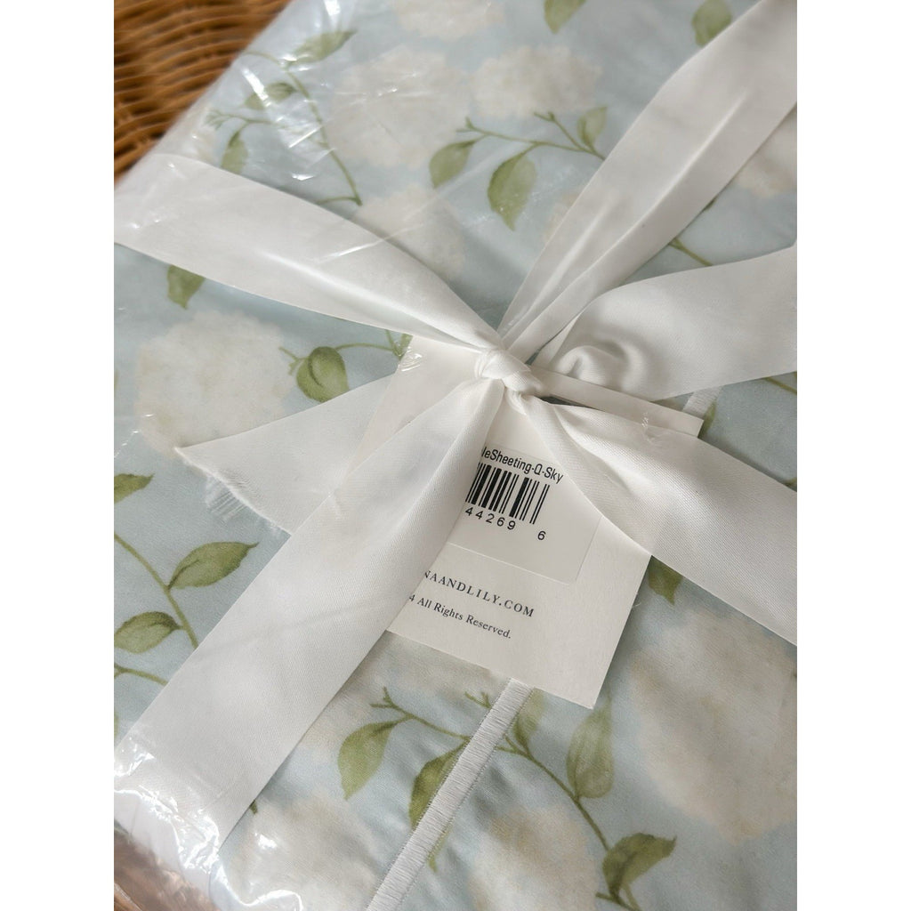 Hydrangea Percale 4 Pc Queen Sheet Set-Sky Blue