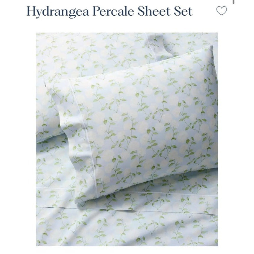 Hydrangea Percale 4 Pc Queen Sheet Set-Sky Blue
