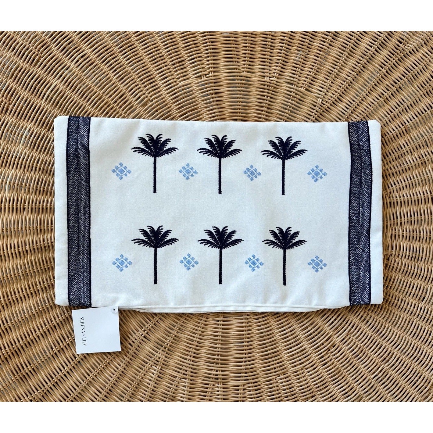 Sunbrella Veracruz Pillow Cover (12”x21”)-White/Navy Blue - The Home Decor Outlet