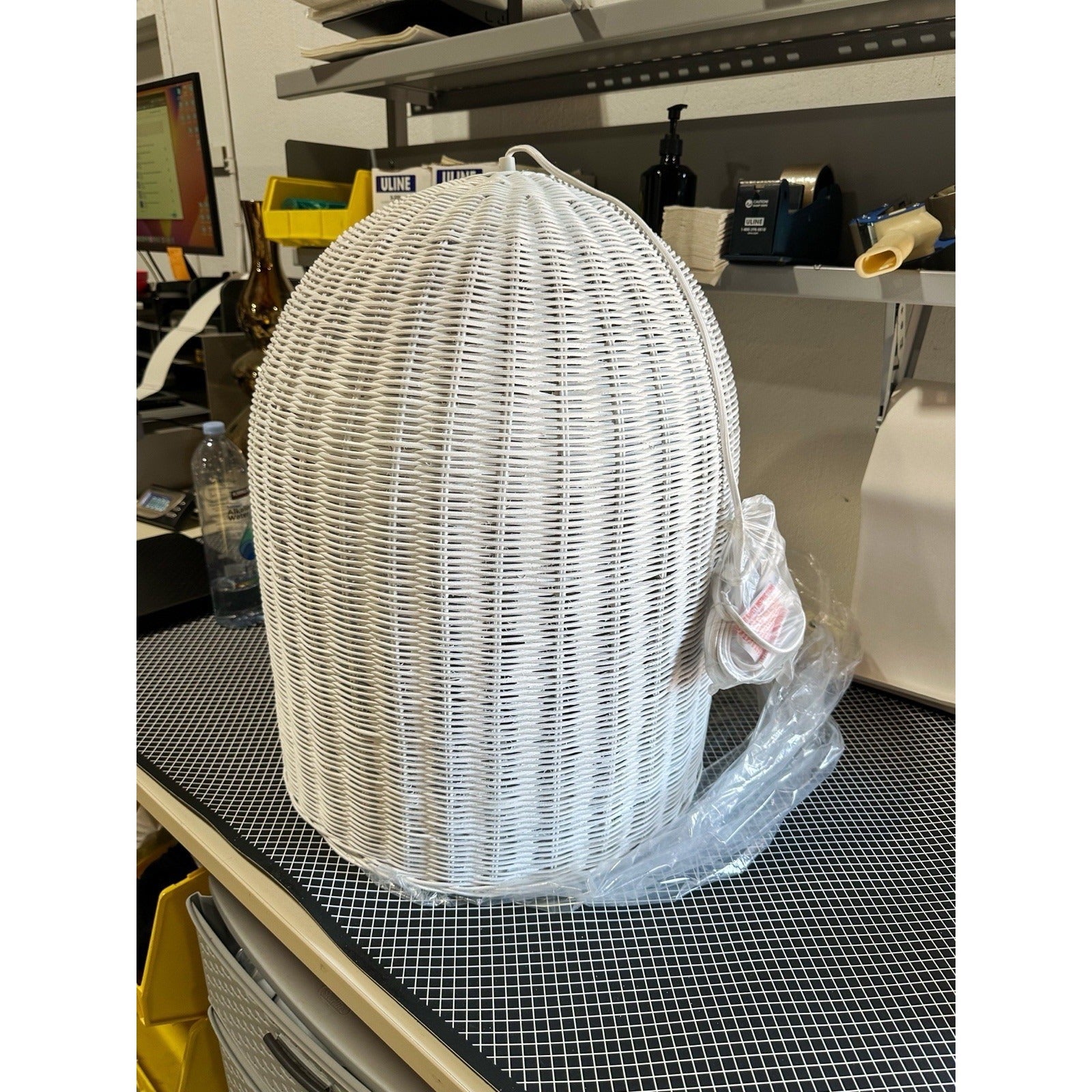 Santa Barbara Rattan Bell Plug-in Pendant-White