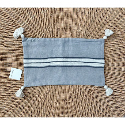 Addie Stripe Tassel Pillow Cover (12”x21”)-Smoke Grey