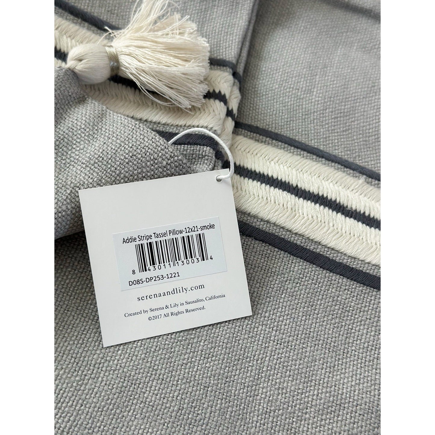 Addie Stripe Tassel Pillow Cover (12”x21”)-Smoke Grey