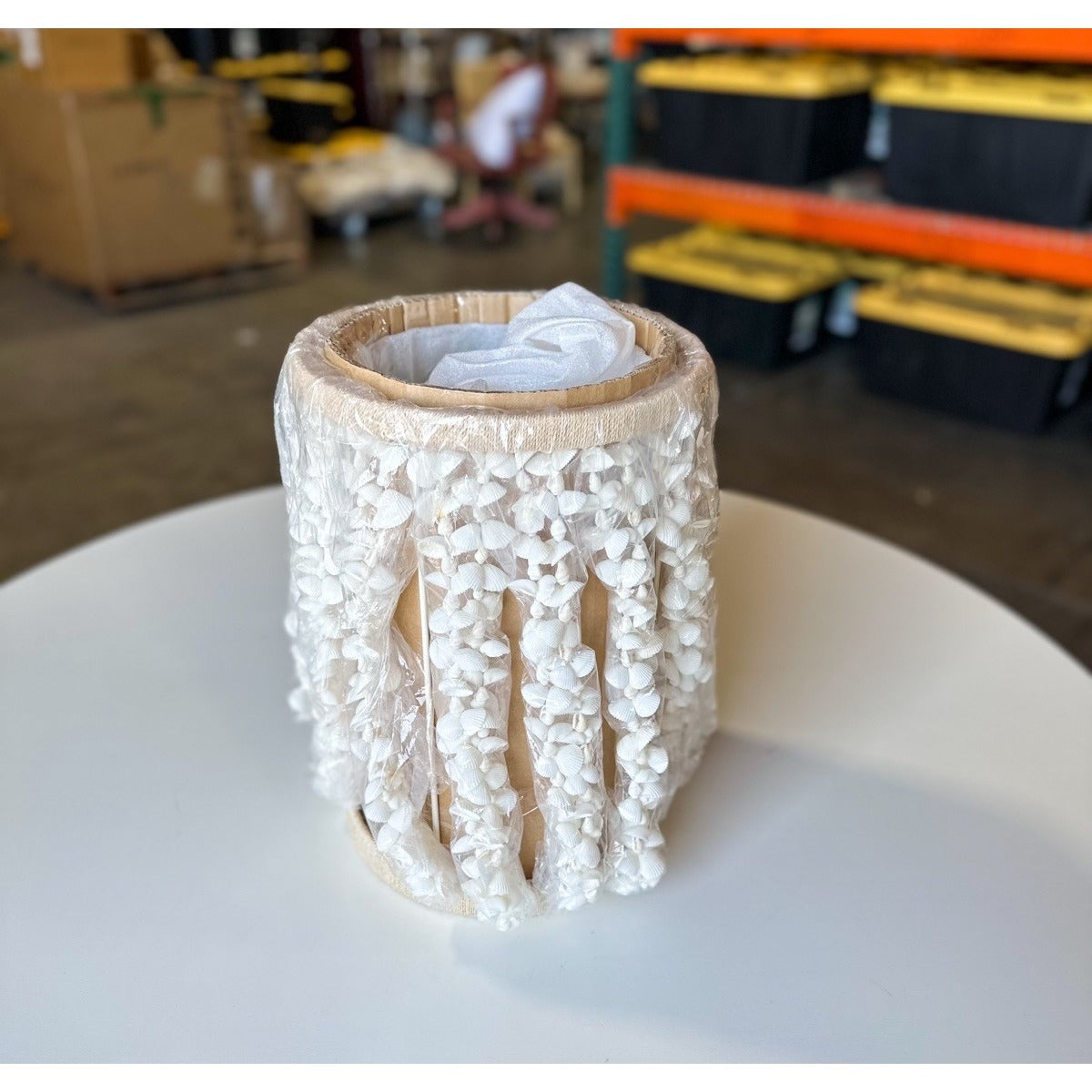 Aptos Seashell Large Hurricane Coastal Candle Holder -Beige