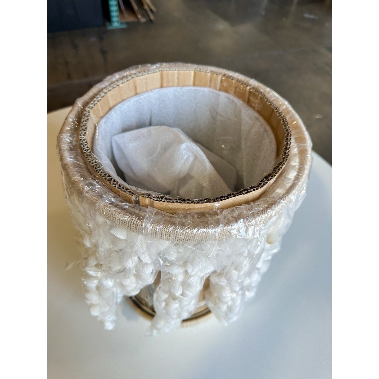 Aptos Seashell Large Hurricane Coastal Candle Holder -Beige