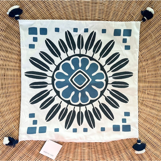 Campania Medallion Outdoor Pillow Cover (20” SQ)-Navy Blue