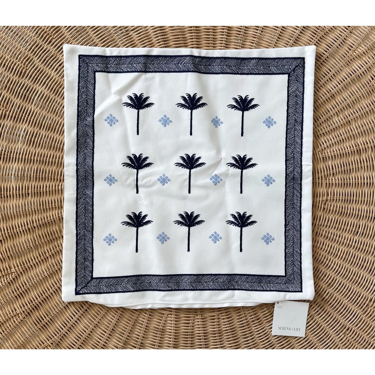 Sunbrella Veracruz Pillow Cover (20” SQ)-White/Navy Blue - The Home Decor Outlet