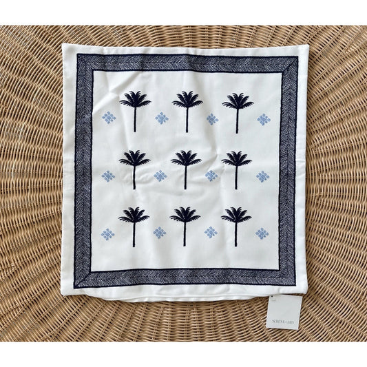 Sunbrella Veracruz Pillow Cover (20” SQ)-White/Navy Blue - The Home Decor Outlet