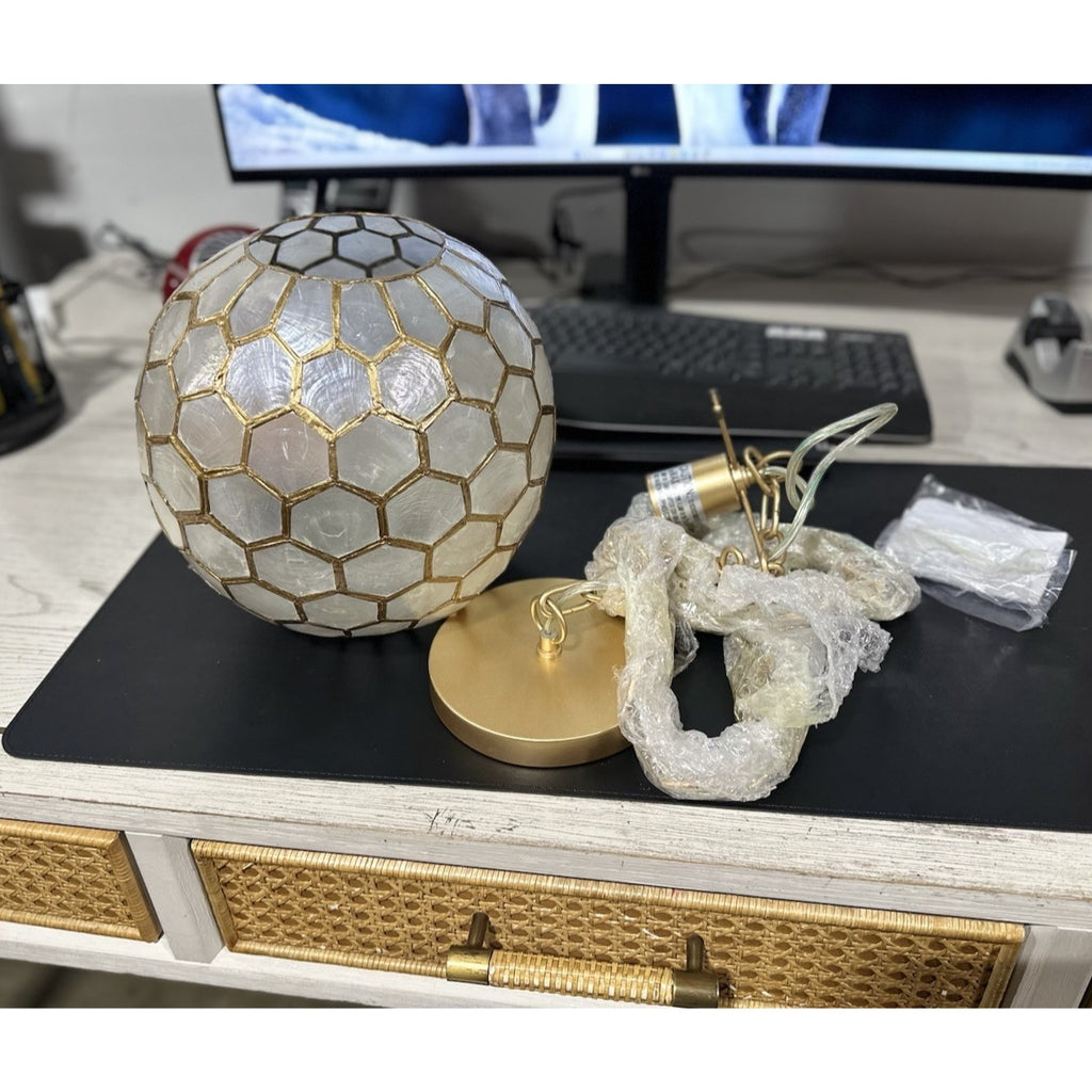 Capiz Honeycomb Small Round Pendant (10.5” DIAM)-Brass Gold