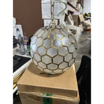 Capiz Honeycomb Small Round Pendant (10.5” DIAM)-Brass Gold