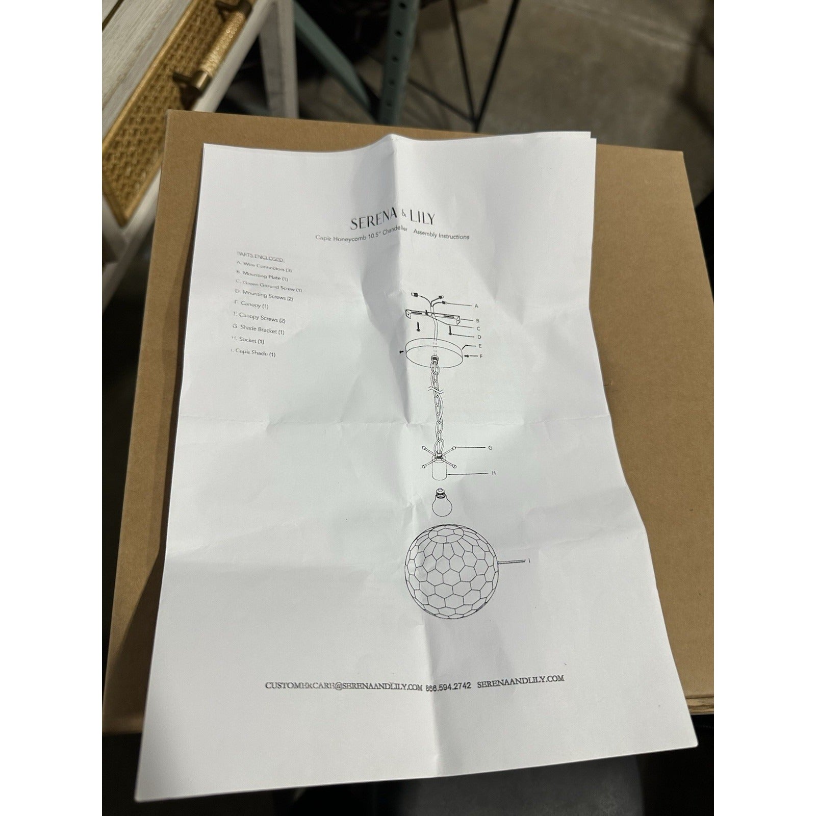 Capiz Honeycomb Small Round Pendant (10.5” DIAM)-Brass Gold