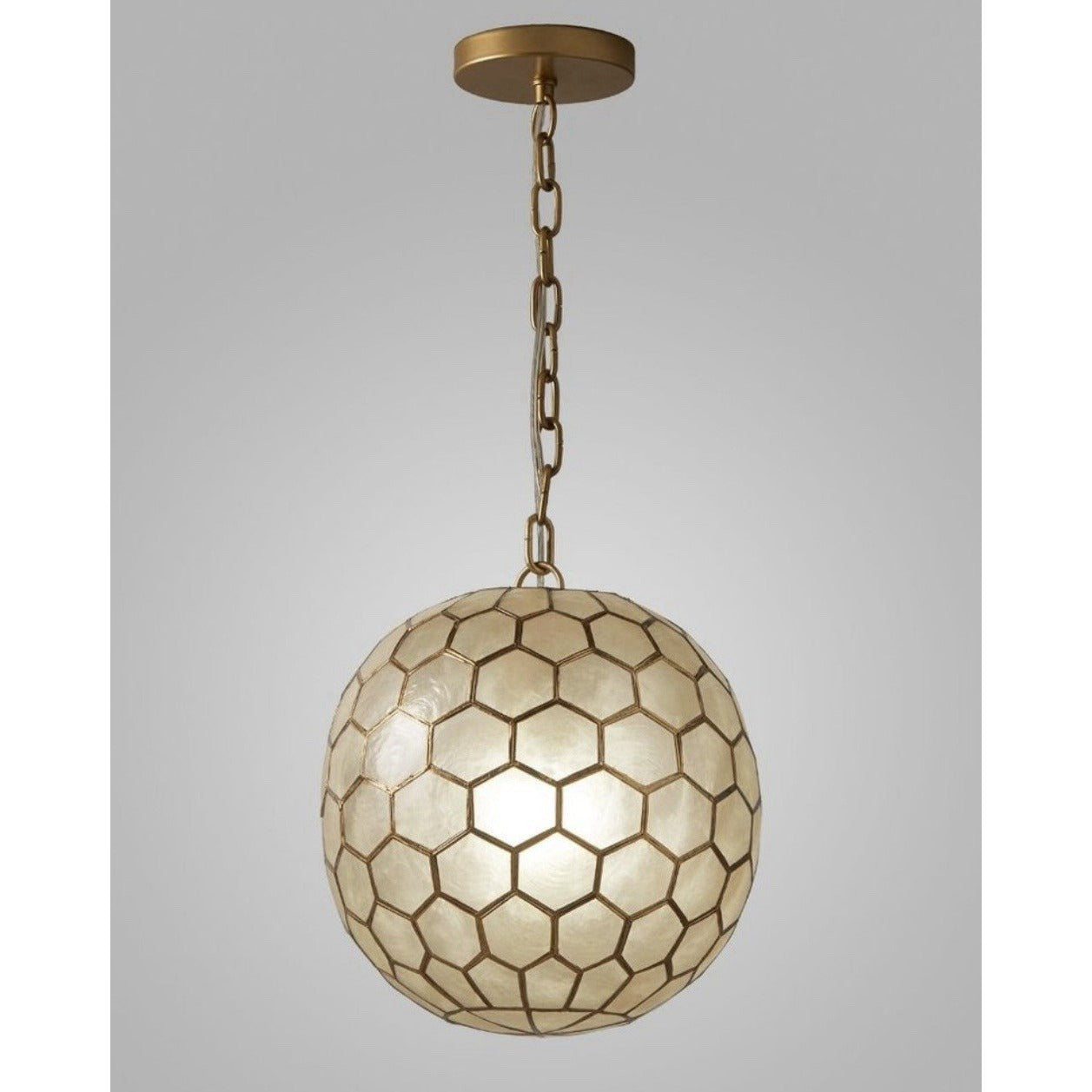 Capiz Honeycomb Small Round Pendant (10.5” DIAM)-Brass Gold