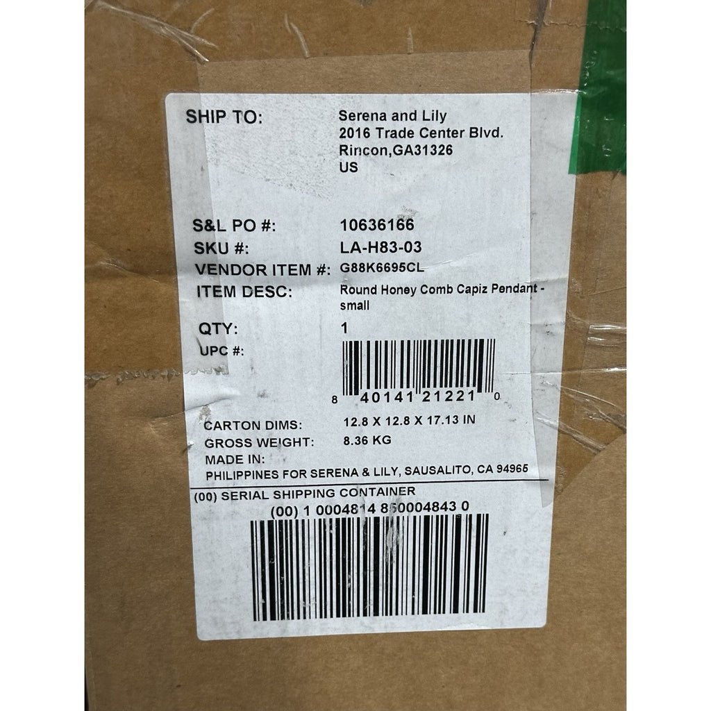 Capiz Honeycomb Small Round Pendant (10.5” DIAM)-Brass Gold