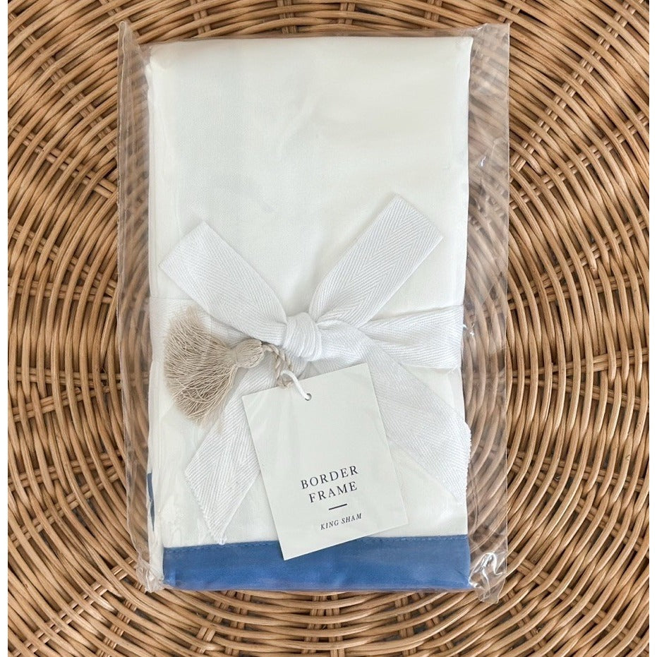 Border Frame Sateen King Pillow Sham-French Blue