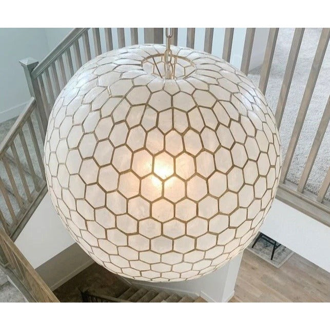 Capiz Honeycomb Large Round Pendant Light (29” DIAM)-Brass Gold