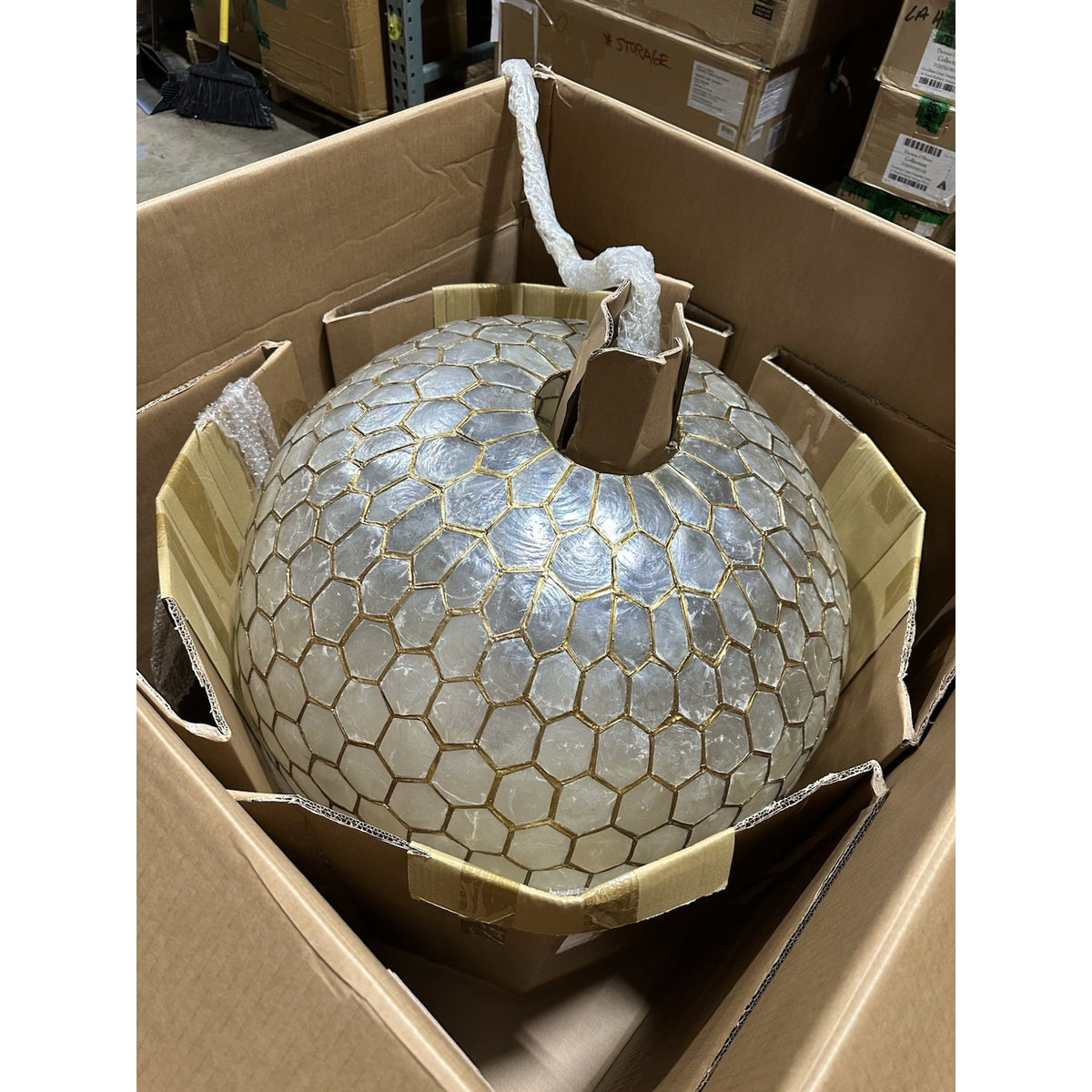 Capiz Honeycomb Large Round Pendant Light (29” DIAM)-Brass Gold