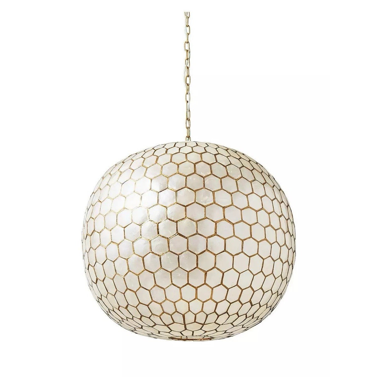 Capiz Honeycomb Large Round Pendant Light (29” DIAM)-Brass Gold