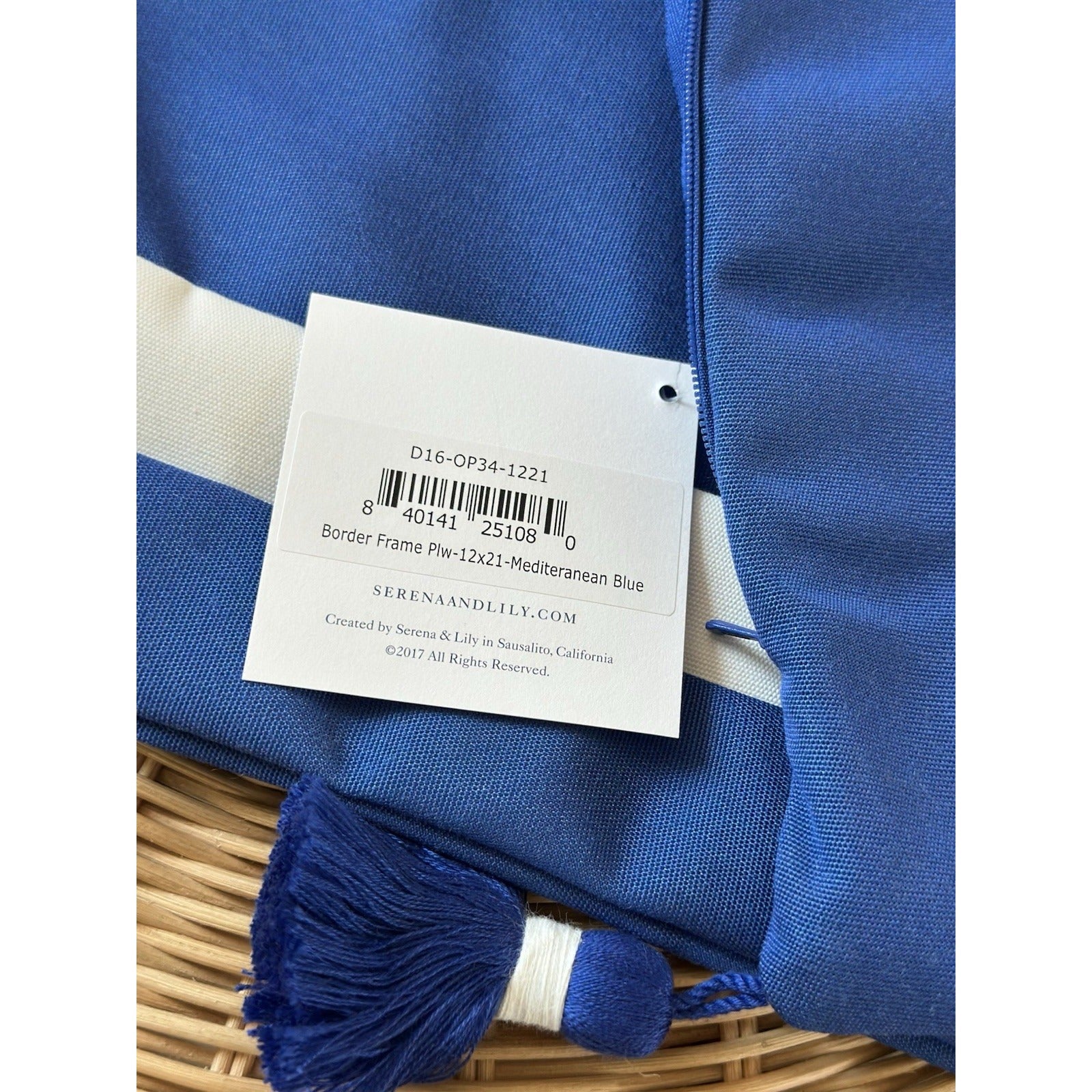 Sunbrella Border Frame Pillow Cover (12”x21”)-Blue - The Home Decor Outlet