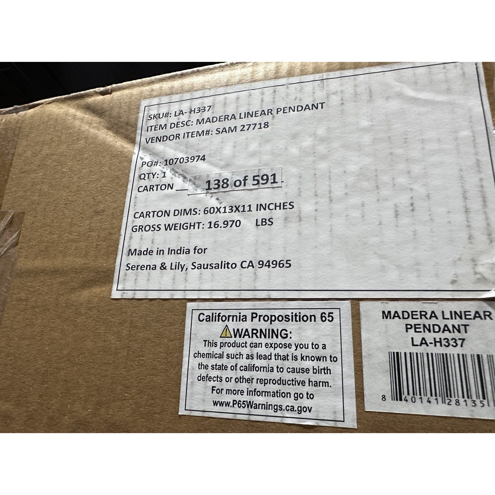 Madera Linear Rattan Pendant-Brass Gold - The Home Decor Outlet