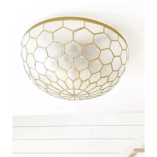 Capiz Flush Mount (Small)-Brass Gold