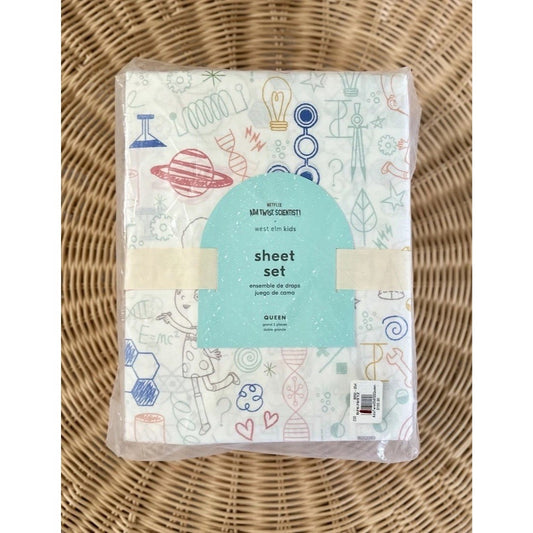 West Elm Kids Ada Twist Scientist Doodle 4 PC Queen Sheet Set-Multicolor